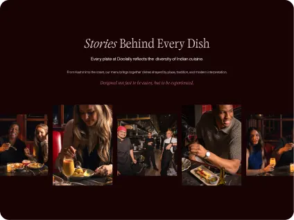 Doolally menu artwork: Stories Behind Every Dish, with the menu’s interior photography