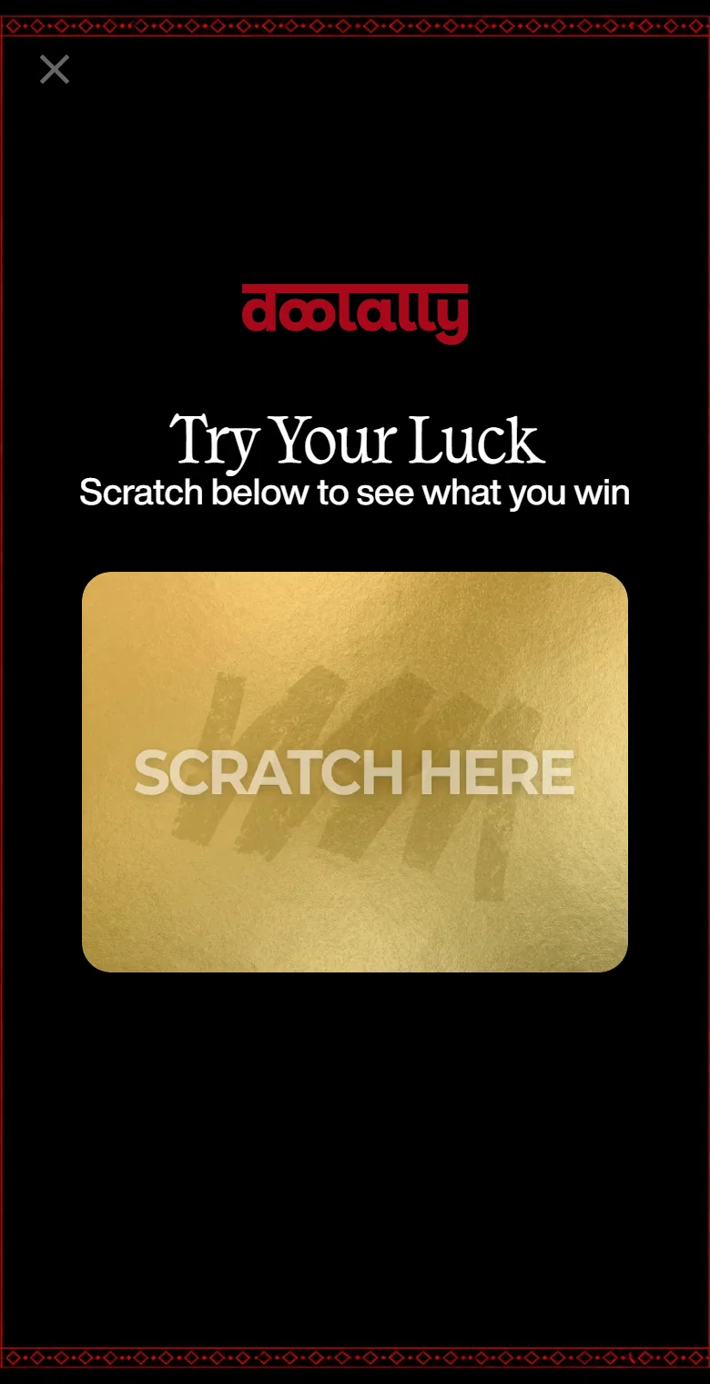 Doolally’s sign-up pop-up on a phone: a scratch card under the line Try Your Luck
