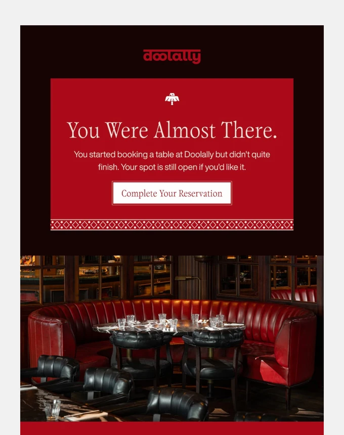 Doolally’s unfinished-booking reminder email: You Were Almost There