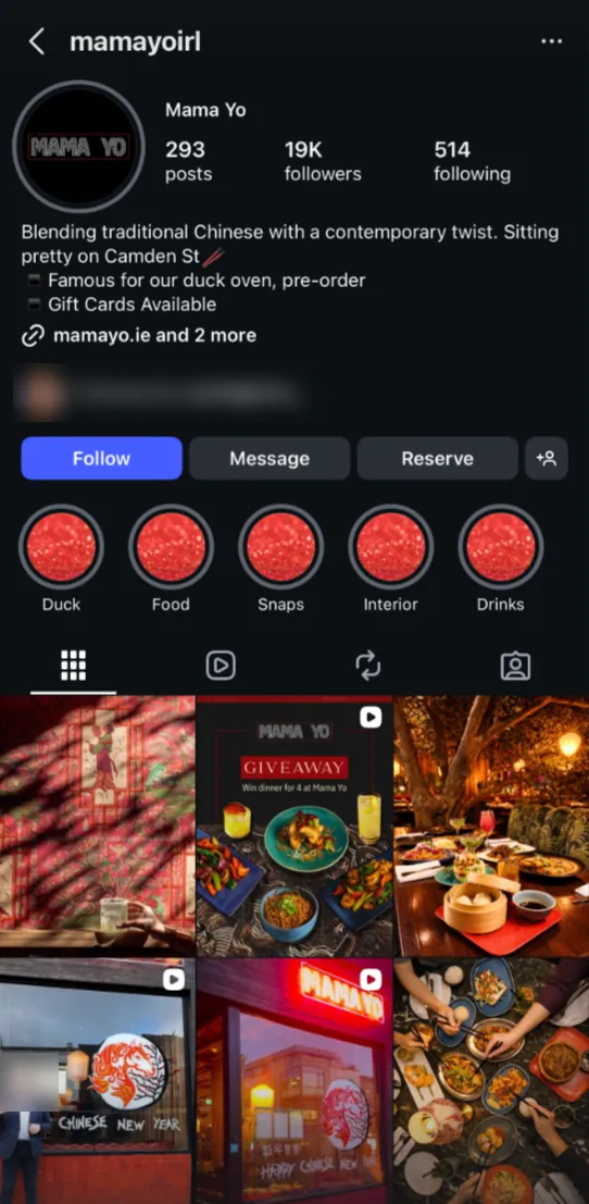 The Mama Yo Instagram profile before the rebuild, with 19K followers