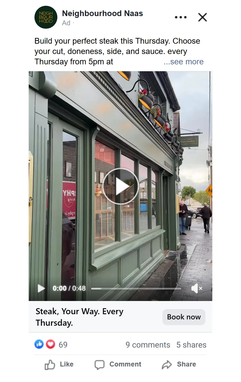 A creator’s Steak Night ad on Instagram